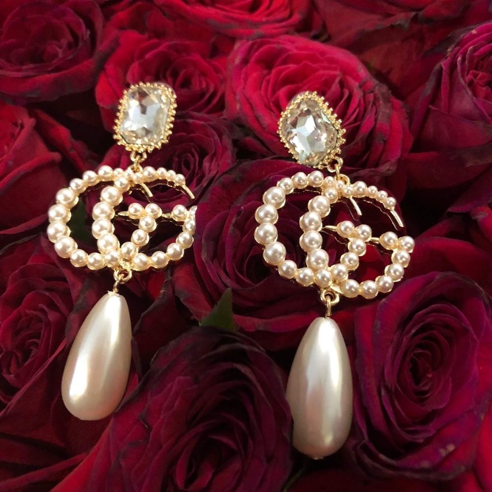 Fancy Pearl Drop Earrings - Picture 2 of 3